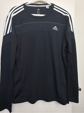 adidas Black Long-Sleeve Training Shirt with White Stripes